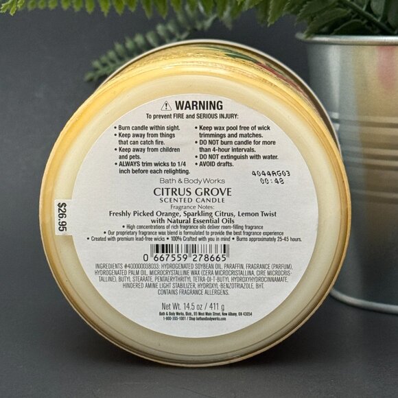 BBW Citrus Grove Bath & Body Works 3 Wick Candle - Picture 9 of 10